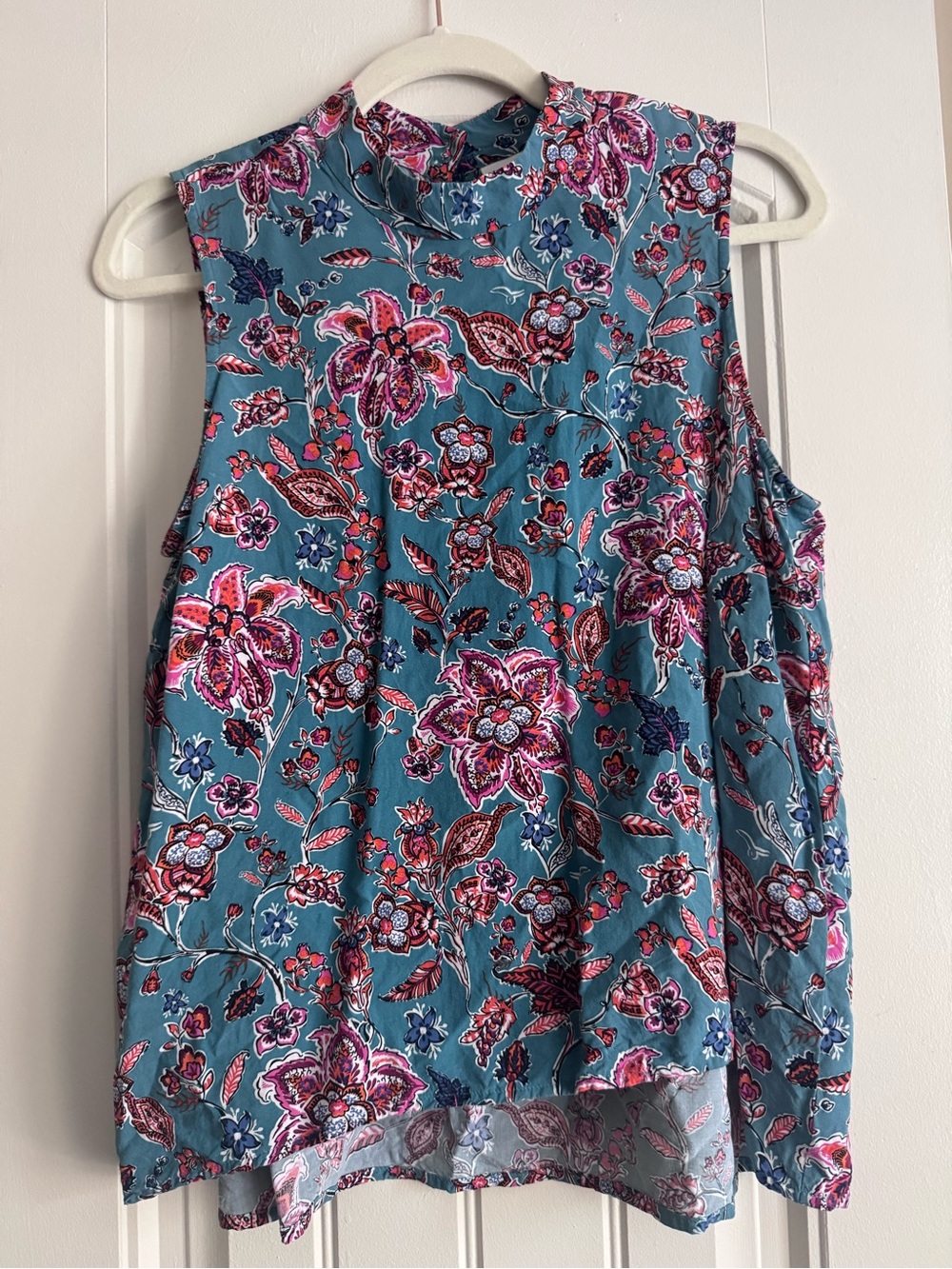 J Jill Sleeveless Teal Floral Mock-Neck Women's Top